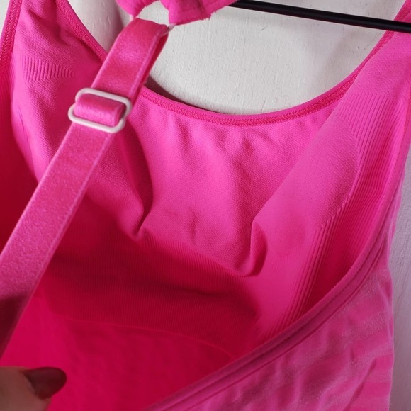 Athleta Seamless Racerback‎ Tank Top Built In Bra S Neon Pink Stripe - Picture 5 of 6